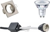 LED Spot Set - GU10 Fitting - Inbouw Vierkant - Mat Nikkel - Kantelbaar 80mm - Philips - CorePro 830 36D - 4W - Warm Wit 3000K - Dimbaar - BSE
