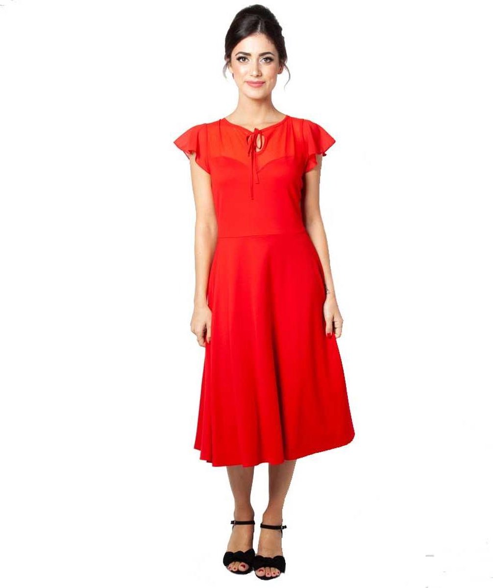 Afbeelding van product Voodoo Vixen Lange jurk -M- Victoria flutter mouwen Rood  - maat M