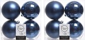 32x Donkerblauwe kunststof kerstballen 10 cm - Mat/glans - Onbreekbare plastic kerstballen - Kerstboomversiering donkerblauw