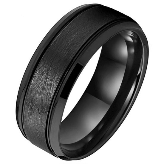 Zwarte wolfraam heren ring Geborsteld Mat en Glans-21.5mm