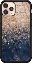 iPhone 11 Pro hoesje glass - Marmer blauw rosegoud | Apple iPhone 11 Pro  case | Hardcase backcover zwart