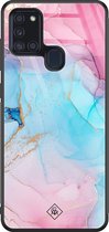 Samsung A21s hoesje glass - Marmer blauw roze | Samsung Galaxy A21s  case | Hardcase backcover zwart