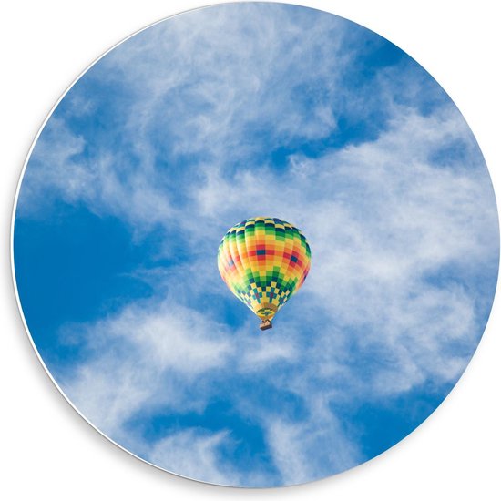 Forex Wandcirkel - Mooie Luchtballon in Blauwe Lucnt - 50x50cm Foto op Wandcirkel (met ophangsysteem)