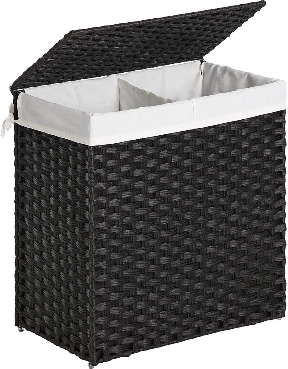 Goedkoopste Nancy's Wasmand handgeweven - Rotan wasmanden met deksel en handvatten - Wassorteermachine - Opvouwbaar - Waszak - Zwart