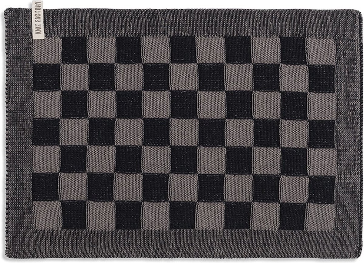 Knit Factory Gebreide Placemat - Onderlegger Block - Eetmat - Zwart/Taupe - 50x30 cm