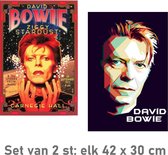 SET van 2 st. Canvas Schilderij * 2x Popster David Bowie * - PopKunst aan je Muur - Kleur - 42 x 30 cm SET