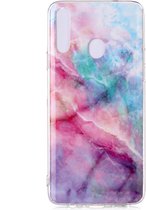 Voor Galaxy A20s gekleurd tekenpatroon IMD-afwerking Soft TPU beschermhoes (roze lucht)