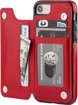 Wallet Case geschikt voor Apple iPhone 8 / 7 - rood met Privacy Glas