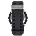 Sluiting van een zwarte G-Shock horlogeband met metalen gesp.