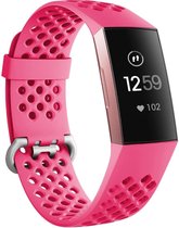 Siliconen Smartwatch bandje - Geschikt voor  Fitbit Charge 3 siliconen bandje met gaatjes - roze - Maat: S - Horlogeband / Polsband / Armband