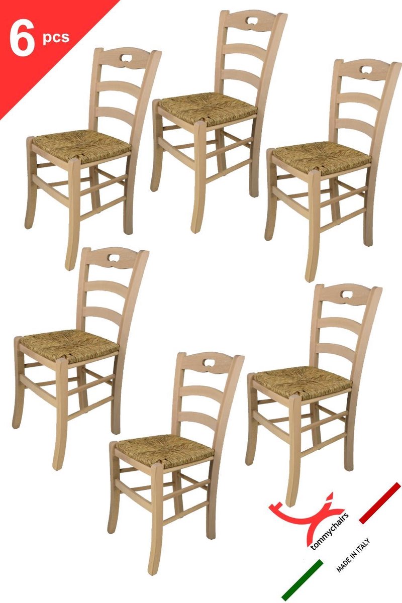 Tommychairs Savoie - Eetkamerstoelen - Set van 6 - Naturel - Rotan & Hout