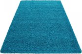 Tapijtenloods Basic Shaggy vloerkleed Turquoise Hoogpolig- 300x400 CM