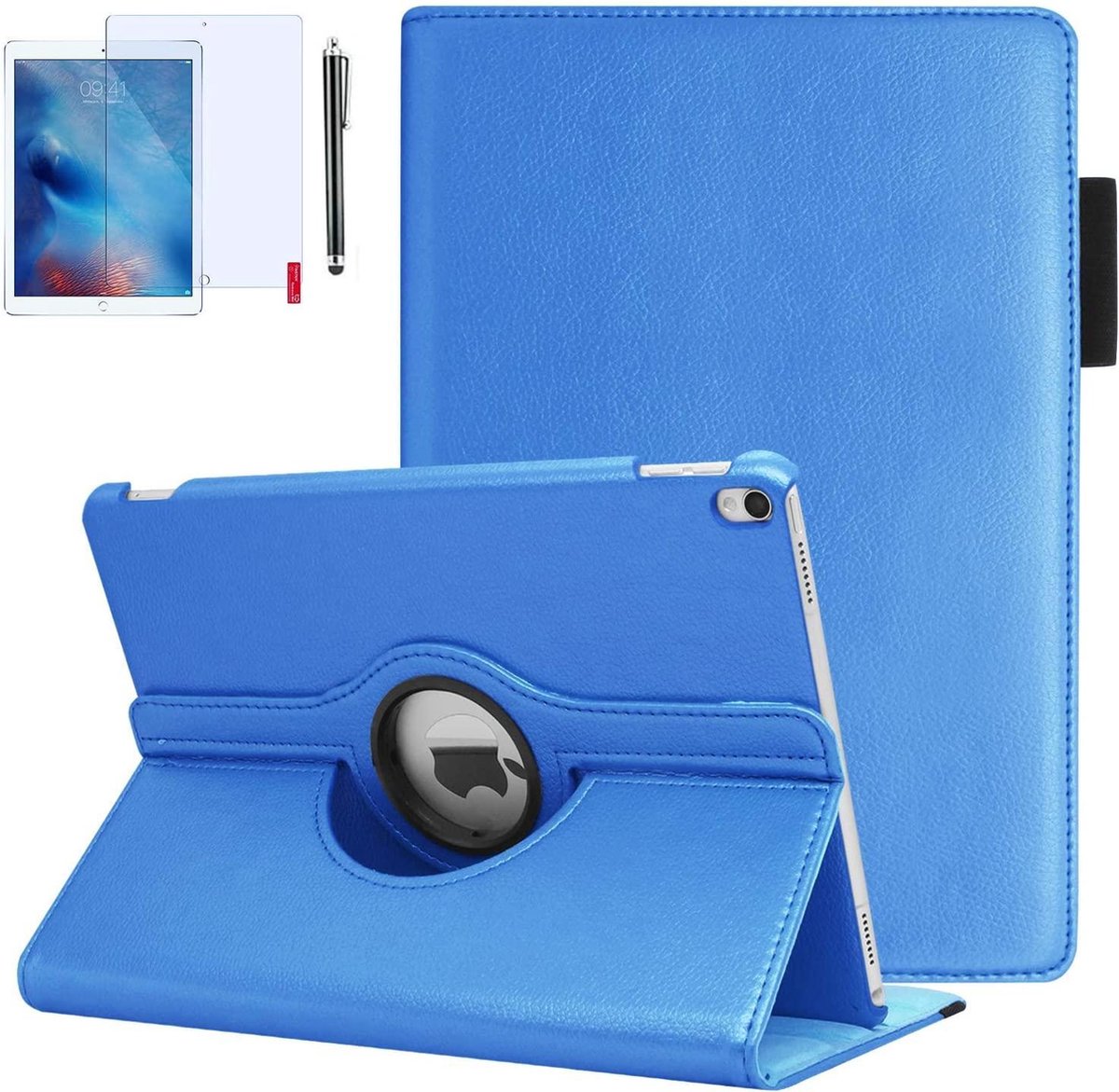 Draaibaar Hoesje Geschikt voor Apple iPad Air 1 & Air 2 (2013 & 2014) / iPad 2017 / iPad 2018 - 9.7 inch Case hoes met Screen Protector en Stylus - licht blauw