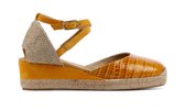 Unisa Espadrilles Dames / Damesschoenen - Leer - Sleehak Hoogte 5 cm - Caude croco - Okergeel - maat 40