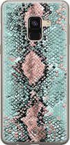 Samsung A8 (2018) hoesje siliconen - Slangenprint pastel mint | Samsung Galaxy A8 (2018) case | mint | TPU backcover transparant