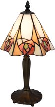 LumiLamp Tiffany Tafellamp 20*18*37 cm E14/max 1*40W Beige, Geel Glas in lood Driehoek Roos Tiffany Bureaulamp Tiffany Lampen