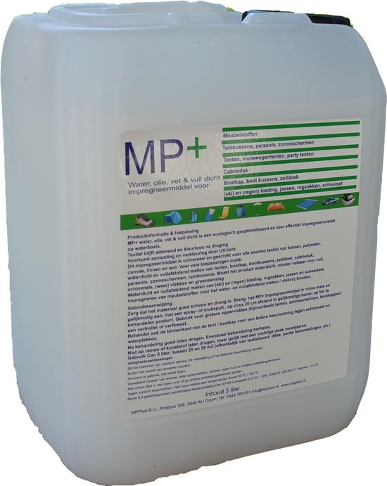 MPPLUS Impregneermiddel voor Tuinkussens, parasols, zonneschermen, textiel, etc. 5 Liter