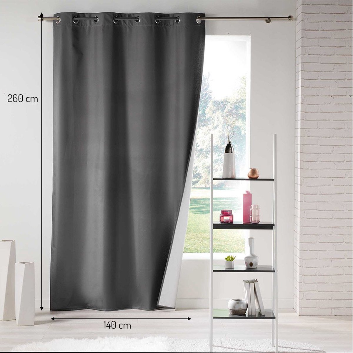 ROOM99 Aura Gordijn met zilveren ringen, 180 x 260 cm breed x