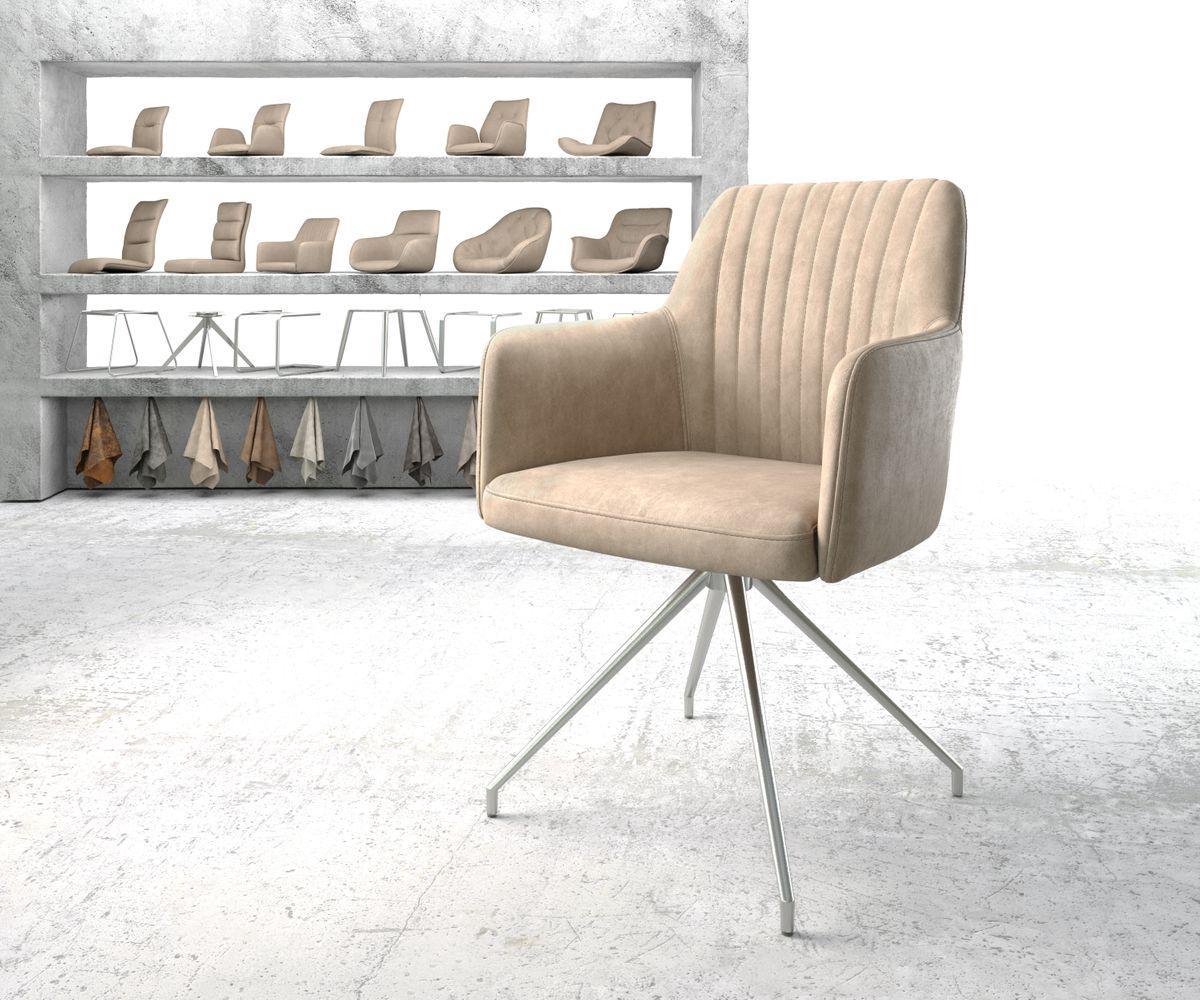 Gestoffeerde-stoel Greg-Flex kruisframe conisch roestvrij staal microvelours beige vintage pocketveer kern