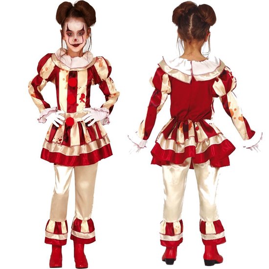 Fiestas Guirca - Striped Clown Girl (10-12 jaar) - Halloween Kostuum voor kinderen - Halloween - Halloween kostuum meisjes
