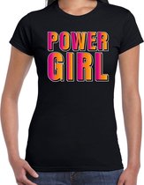 Powergirl t-shirt zwart met roze / oranje letters voor dames - Fun tekst / kado t-shirts S