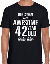 Awesome 42 year / 42 jaar cadeau t-shirt zwart heren L
