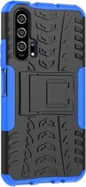 Tire Texture TPU + PC Shockproof Case voor Huawei Honor 20 Pro, met houder (blauw)