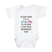 Rompertjes baby met tekst - We don't know if it's a he or a she. All we know is that you're grandparents to be! - Romper wit - Maat 50/56