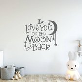 Muursticker I Love You To The Moon And Back -  Donkergrijs -  120 x 120 cm  -  baby en kinderkamer  alle - Muursticker4Sale