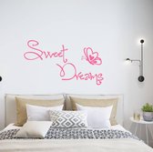 Muursticker Sweet Dreams Met Vlinder -  Roze -  160 x 91 cm  -  slaapkamer  engelse teksten  alle - Muursticker4Sale