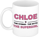 Naam cadeau Chloe - The woman, The myth the supergirl koffie mok / beker 300 ml - naam/namen mokken - Cadeau voor o.a verjaardag/ moederdag/ pensioen/ geslaagd/ bedankt