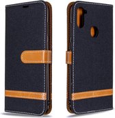 Voor Galaxy A11 Kleuraanpassing Denim Texture Horizontaal Flip Leather Case met houder & kaartsleuven & Wallet & Lanyard (zwart)