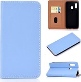 Voor Galaxy A20e effen kleur mat magnetische horizontale flip lederen tas met kaartsleuven en houder (blauw)