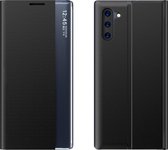 Voor Galaxy Note 10 Plus Zijdisplay Met Magnetische / Beugelfunctie / Slaapfunctie Effen Textuurdoek + PC Flip Case (Zwart)