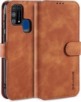 Voor Galaxy M31 DG.MING Retro Oil Side Horizontal Flip Case met houder & kaartsleuven & portemonnee (bruin)