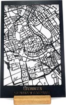 Standing Citymap Groningen Eikenhout - 25x35 cm - Stadskaart woondecoratie - Wanddecoratie - WoodWideCities