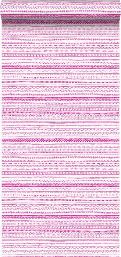 ESTAhome behang kanten linten fuchsia roze - 138840 - 0,53 x 10,05 m