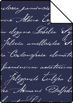 Proefstaal ESTAhome behangpapier handgeschreven latijnse bloemennamen donkerblauw - 128040 - 26,5 x 21 cm