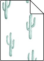 Proefstaal ESTAhome behangpapier kleine woestijn cactussen vergrijsd turquoise - 138898 - 26,5 x 21 cm
