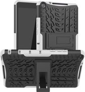 Voor Huawei MediaPad M5 Lite 8 Tire Texture TPU + PC schokbestendig hoesje met houder (wit)