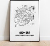 Gemert city poster, A4 met lijst, plattegrond poster, woonplaatsposter, woonposter