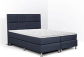 Boxspring Face compleet, merk Olympic Life, 180 x 220 cm, blauw, 18-delig met vierkanten motieven hoofdbord