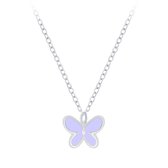Joy|S - Zilveren petit vlinder hanger met ketting 36 cm + 5 cm paars