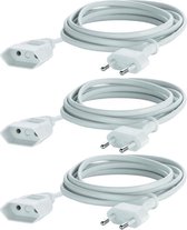 3x Rallonge / câble plat 5 mètres blanc pour l'intérieur - Rallonges / rallonges plates - 500 cm - Câbles électriques pour l'intérieur
