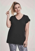 Urban Classics Dames Tshirt -XS- Round V-Neck Extended Shoulder Zwart