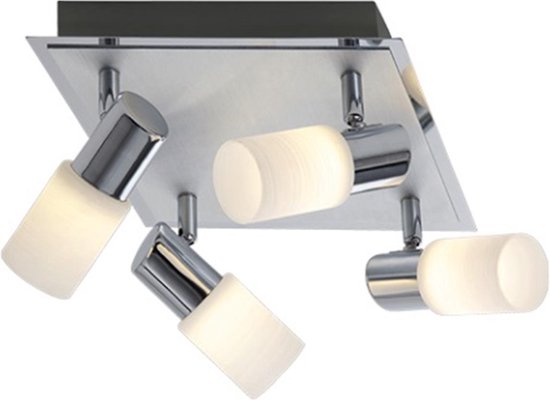 LED Plafondspot - Trion Clupo - 16W - Warm Wit 3000K - 4-lichts - Vierkant - Mat Chroom - Aluminium - OSRAM LEDs