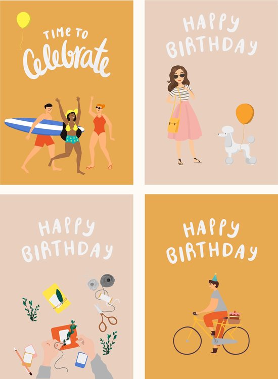 Fabrique a la Carte Wenskaarten Verjaardagskaart  set 16 stuks - Birthday Auteur - Blanco