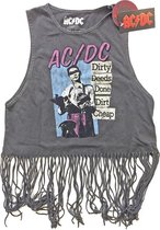 AC/DC Mouwloze crop top met franjes -M- Dirty Deeds Done Dirt Cheap Grijs