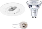 LED Spot Set - Pragmi Aerony Pro - GU10 Fitting - Inbouw Rond - Mat Wit - Kantelbaar - Ø82mm - Philips - CorePro 827 36D - 5W - Warm Wit 2700K - Dimbaar - BSE