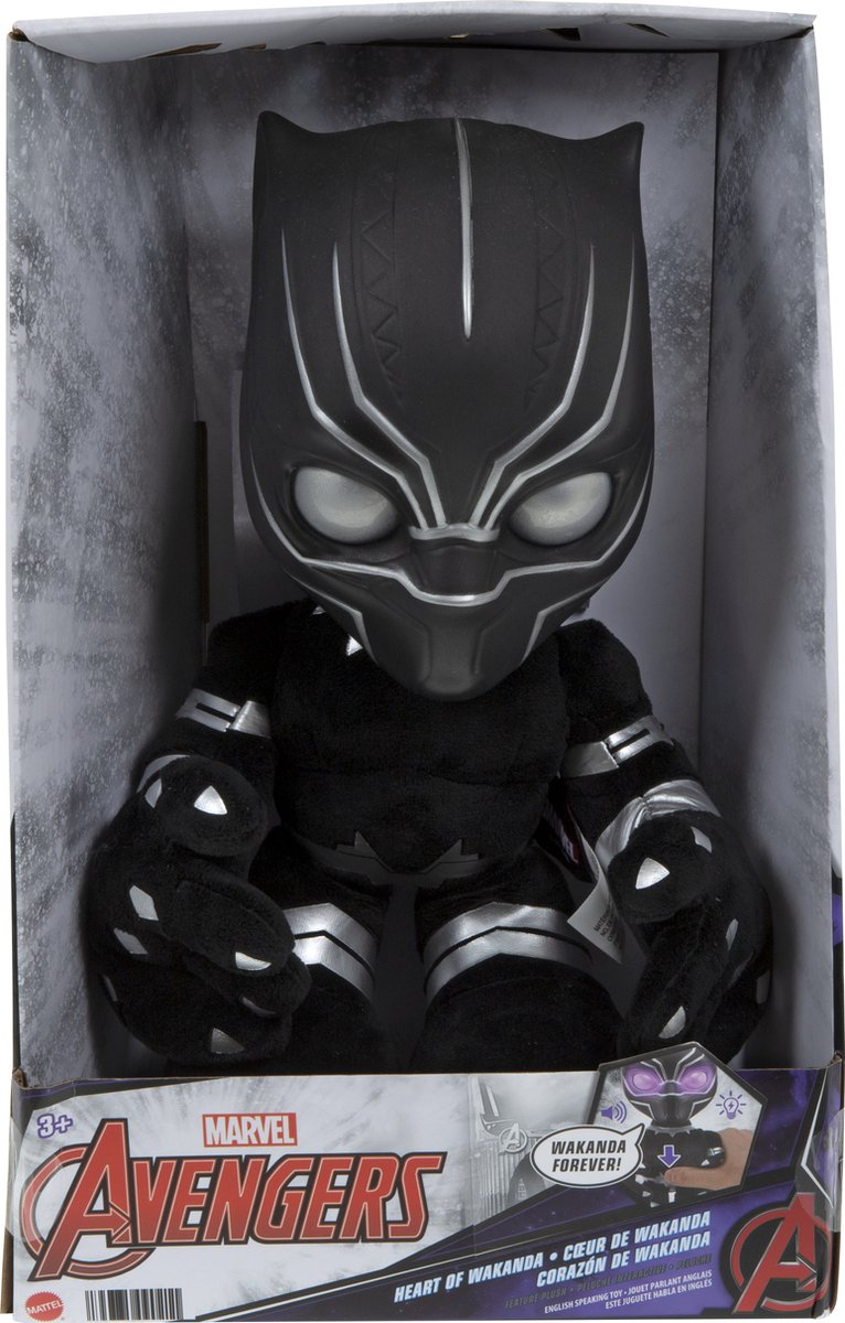 Marvel Peluche Black Panther Cœur de Wakanda (28 cm) avec lumières et sons,  à collectionner, Jouet Enfant, Dès 3 ans, HJM24